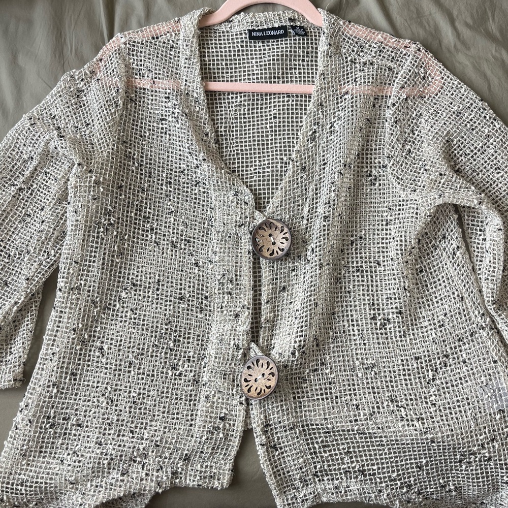 Nina Leonard Textured Gray Cardigan